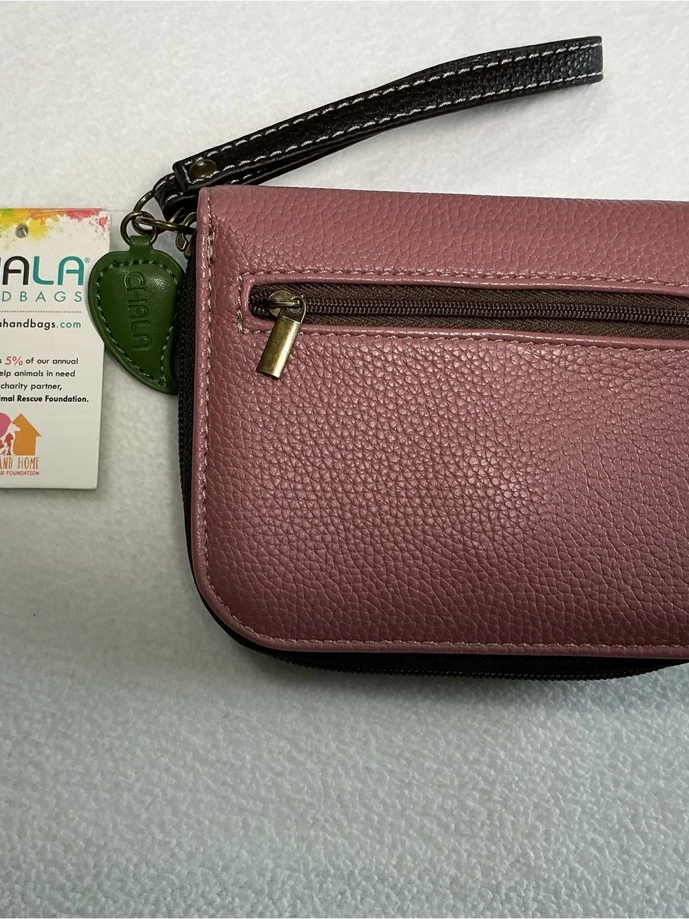 Chala Handbags Rose Zip Around Wallet Wristlet Dusty Pink Mauve Floral NWT